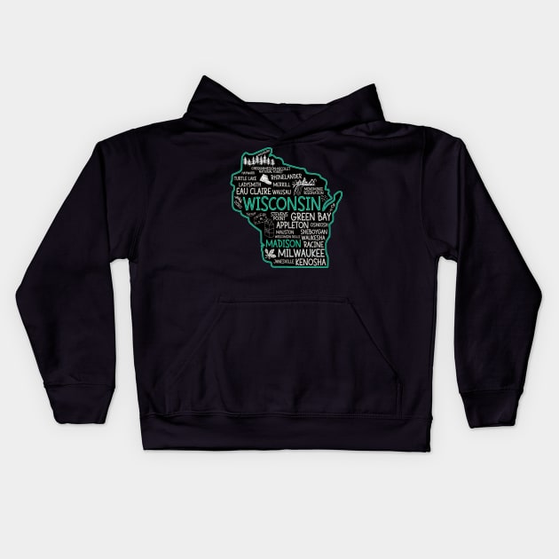 Madison Wisconsin cute Osseo, Green Bay, Kenosha, Racine, Appleton, Waukesha, Eau Claire, Oshkosh, Janesville Kids Hoodie by BoogieCreates